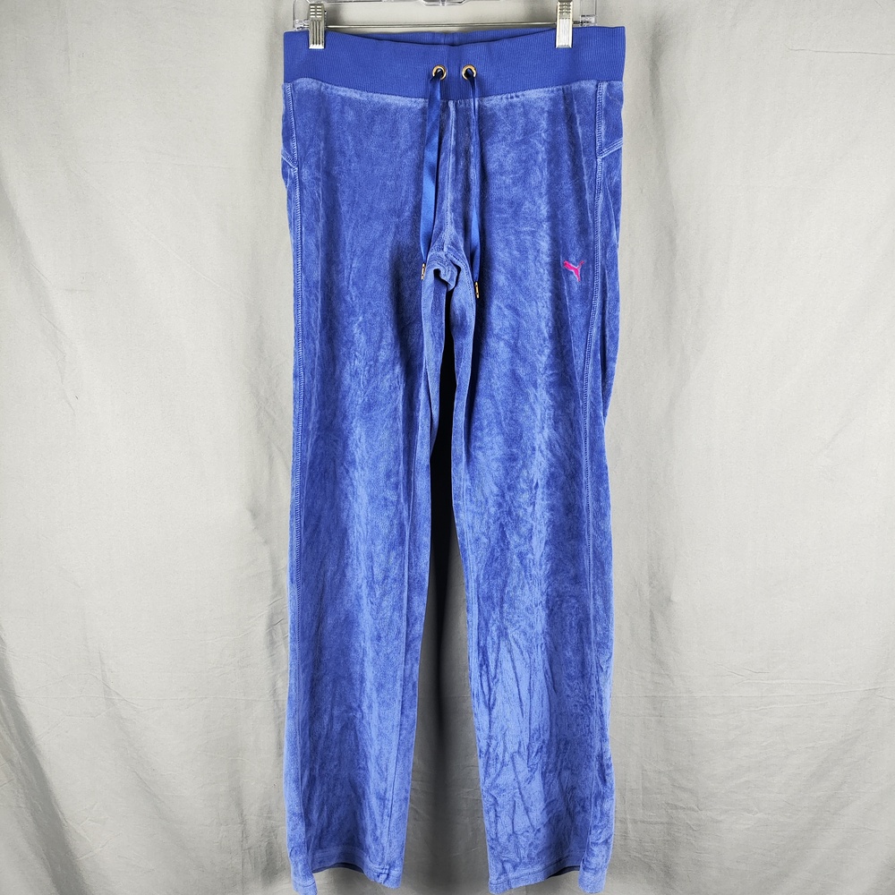 PUMA Sportlifestyle Pants Womens Medium Blue Velour Sweatpants Straight Leg